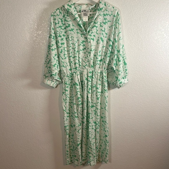 Vintage Willi of California Abstract Floral Midi Dress Bubble Sleeve Size 14 - Picture 1 of 8